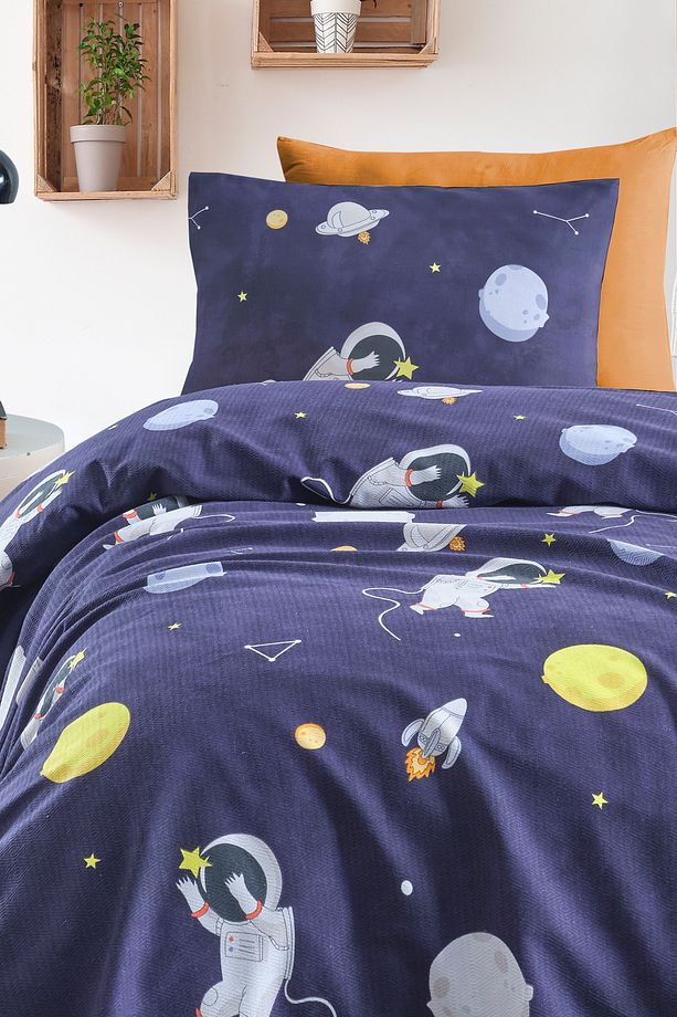Baskılı Pike Takımı Tek Kişilik Astron Lacivert - 2