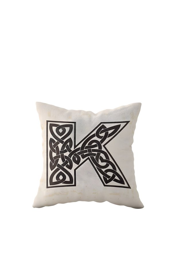 Letter K Beige One Side Printed Hidden Zipper Decorative Pillow Case Throw Pillow Case Pillowcase