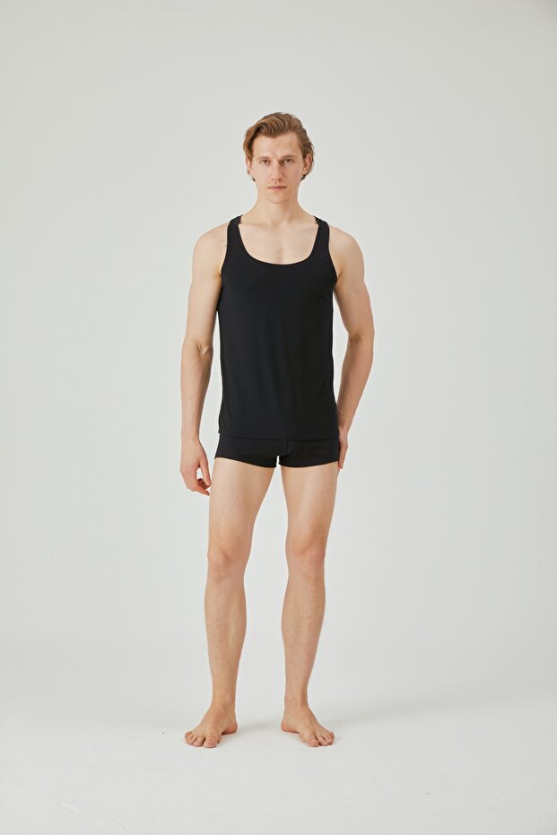 Men's Black Round Neck Undershirt