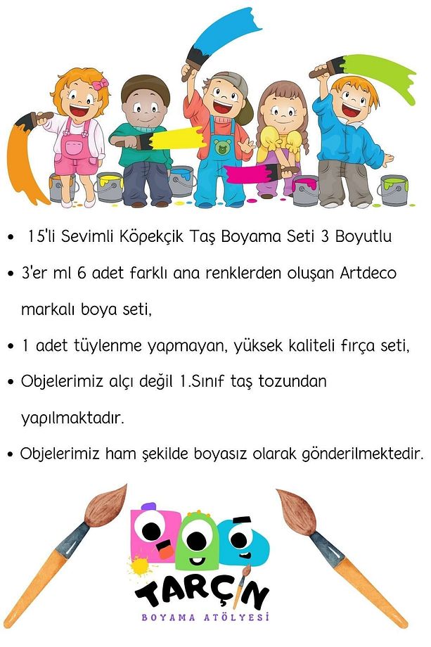 Okul Öncesi Eğitici Taş Boyama Seti 15'li Sevimli Köpekçik (4,5*3,3*1,6 CM) - 5