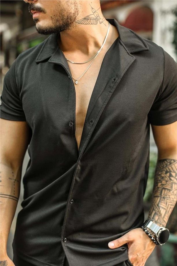 Erkek Siyah Slim Fit Alt Üst Şort Takım-gmlksrt01r01s - 2