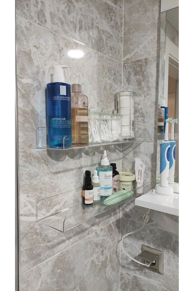 Bathroom Organizer Plexiglass Shelf 45 cm x 10 cm + Double Sided Silicone Tape 18mm x 2 meters