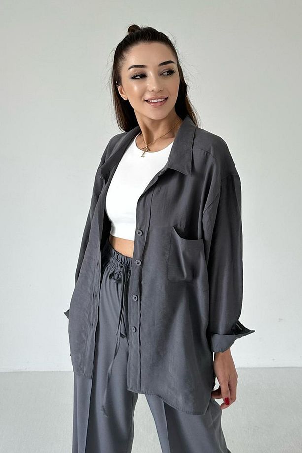 Kadın Oversize Marc Premium Tek Cepli Salaş Gömlek - 4