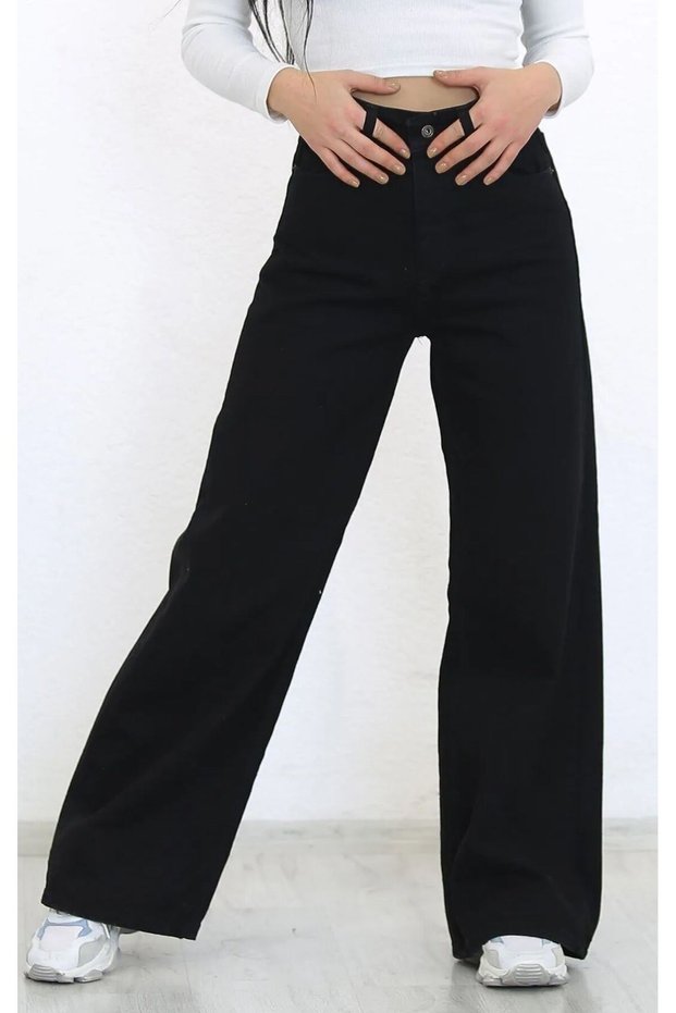 Black Palazzo Women Pants Denim High Waist Stretchy Casual Pants