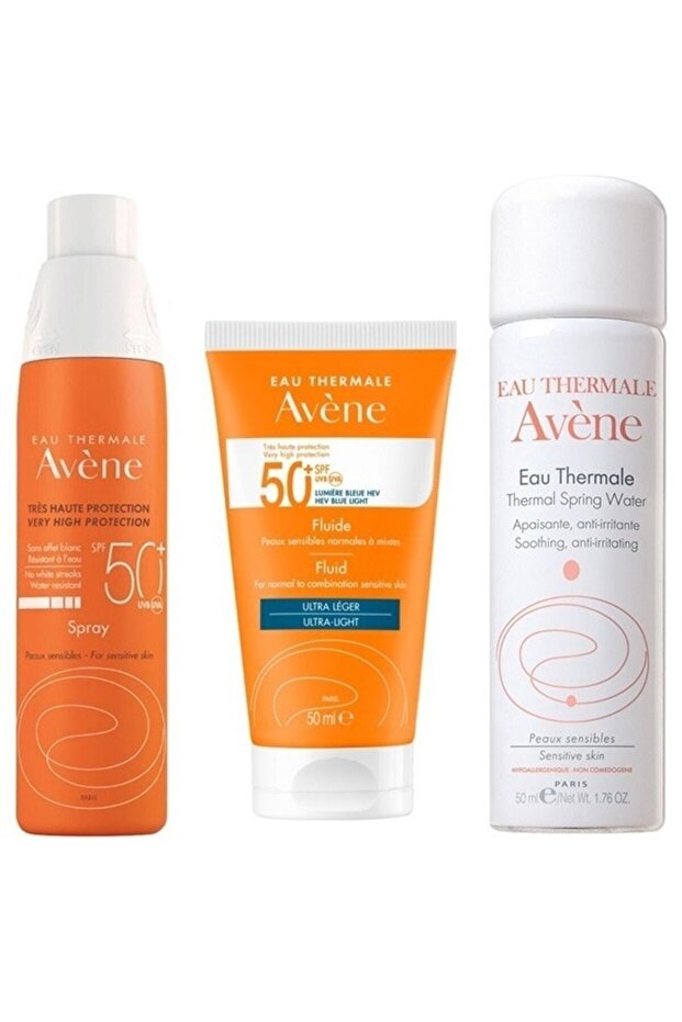 Güneşten Korunma Seti Spray Spf50+200ml-Solaire Spf50+ Fluid Ultra Light 50Ml Termal Su 50ml - 1