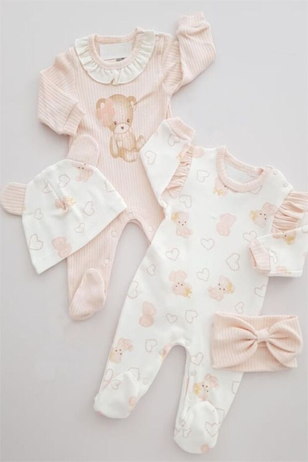 Corduroy Cotton Fabric Bear Pattern Ruffle Jumpsuit (2pcs)