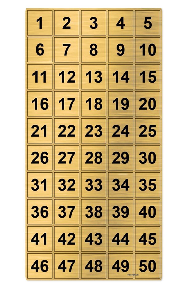 Table Number, Cabinet Number Metal 1 - 50 (5X5Cm Back Adhesive)
