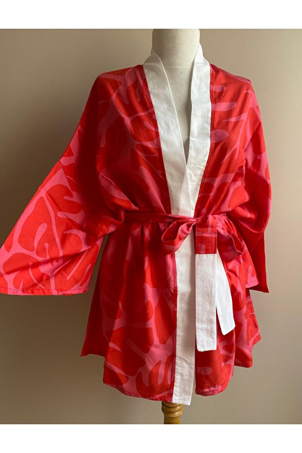 Vina Red Patterned Unisex Kimono