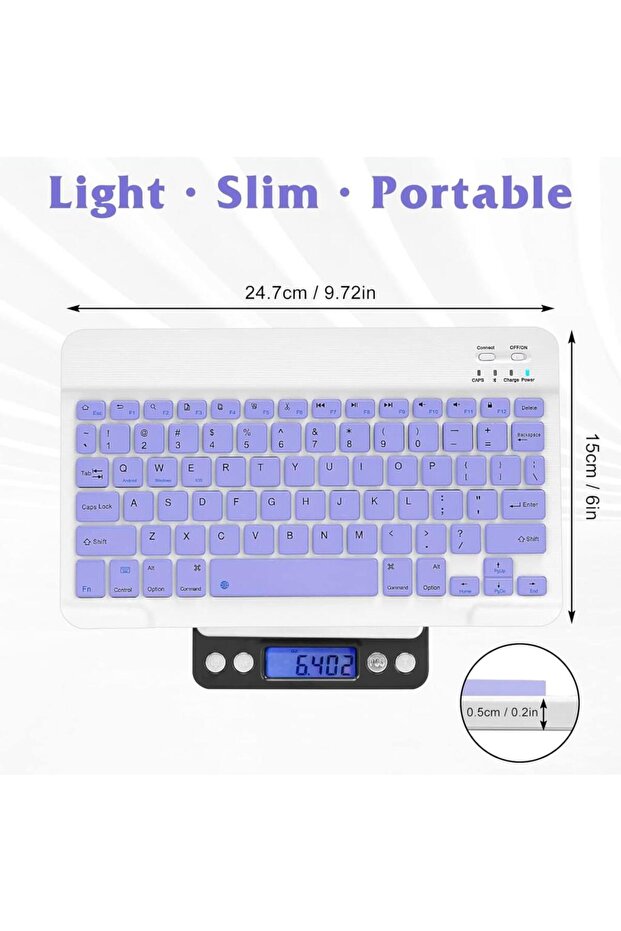 Vorcom S Tab 7 10.1" Uyumlu Kablosuz Bluetooth Şarj Edilebilir Mini Q Klavye - Mor - 4