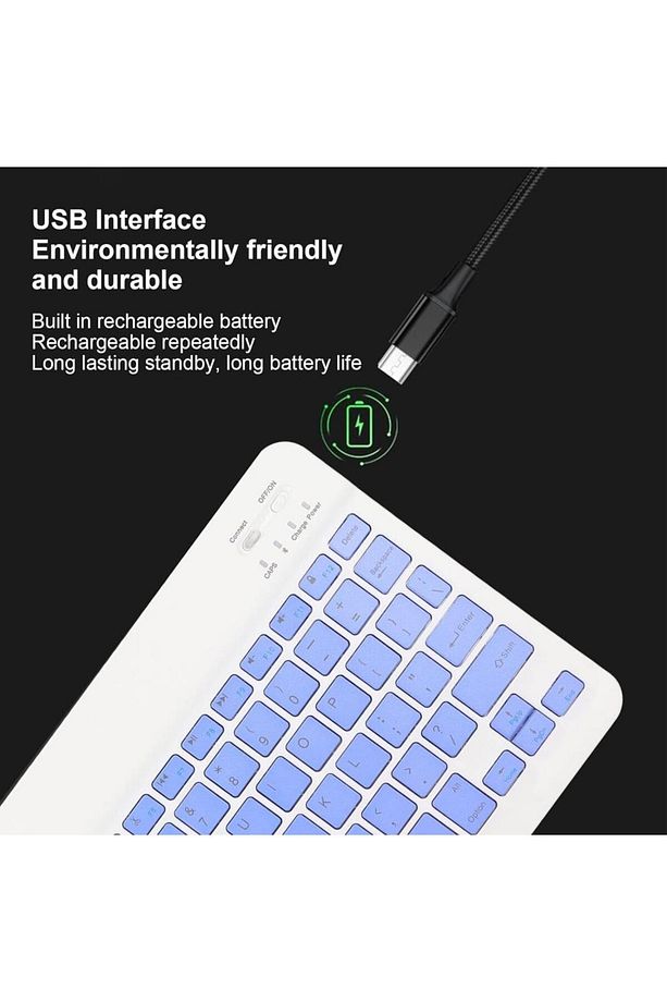 Technopc Ultrapad UP1662A-46 10.1" Uyumlu Kablosuz Bluetooth Şarj Edilebilir Mini Q Klavye - Mor - 5