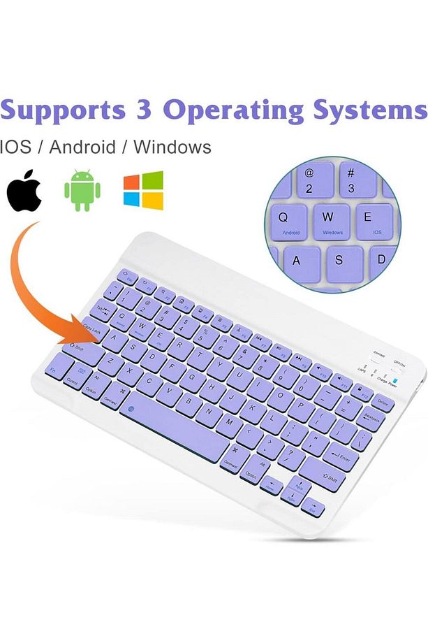 Technopc Ultrapad UP1662A-46 10.1" Uyumlu Kablosuz Bluetooth Şarj Edilebilir Mini Q Klavye - Mor - 3
