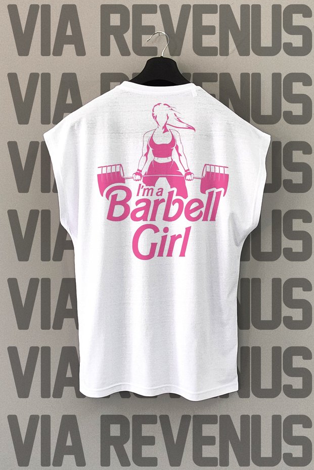 Barbell Girl Back Printed Zero Sleeve Sports Tshirt