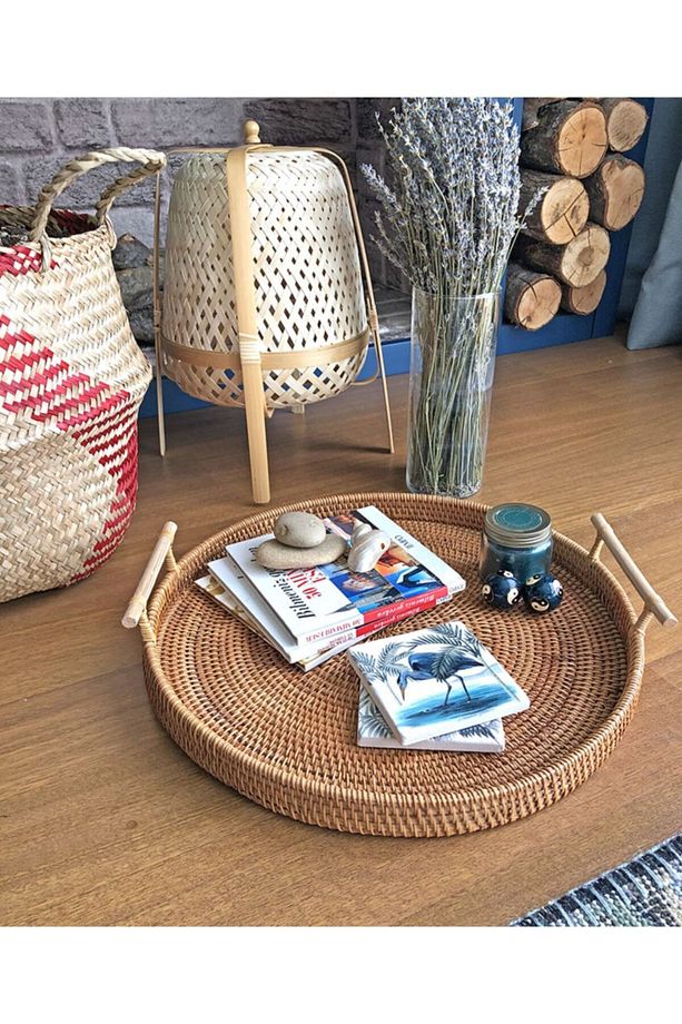 Ladon Rattan Kulplu Hasır Tepsi Medium Boy - 2