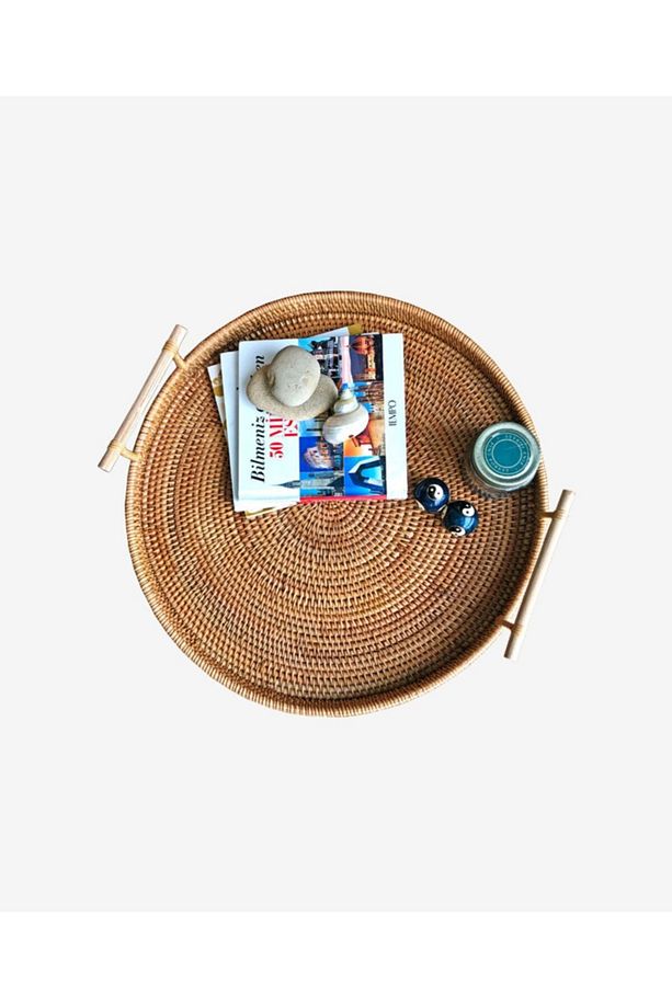 Ladon Rattan Kulplu Hasır Tepsi Medium Boy - 1