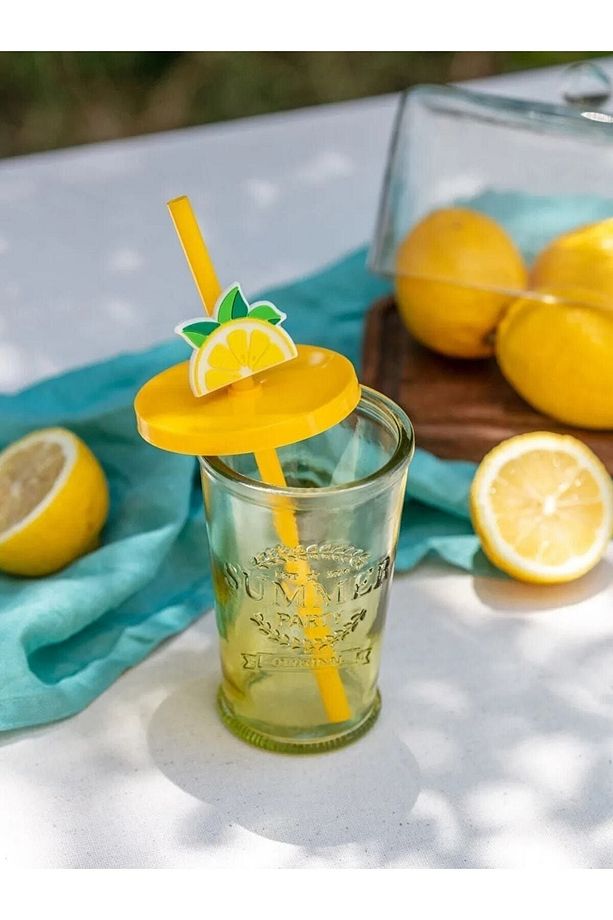 Lcw Home Limon Baskılı Kapak Ve Pipetli Cam Bardak 270 Ml - 2