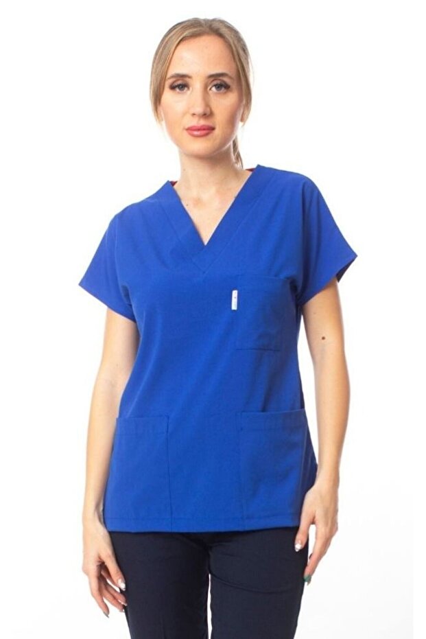 Cobalt Blue Premium Fabric Lycra Surgical Doctor Nurse Scrubs Jersey Single Top