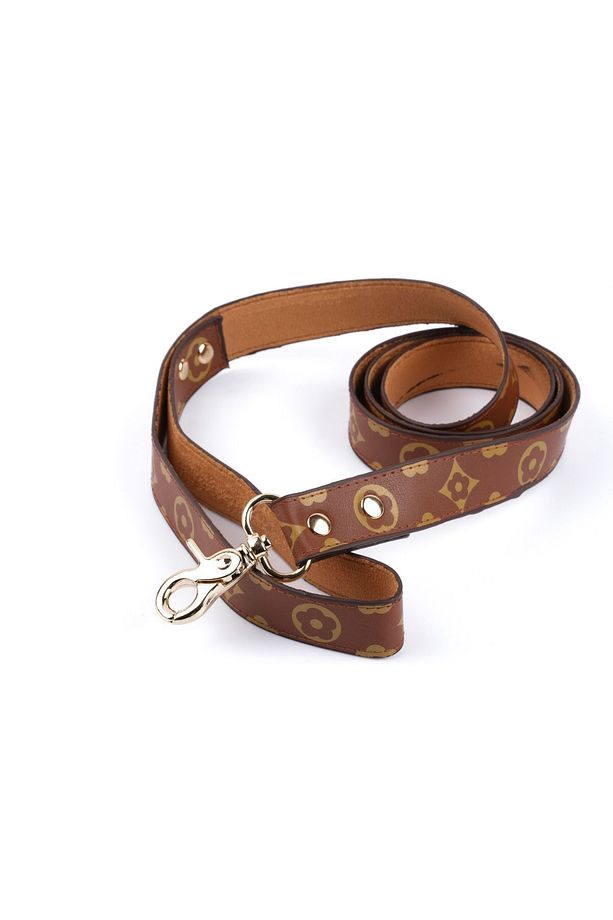 Taba rengi köpek tasması ve gezdirme kayışı set, ayarlanabilir köpek tasması, çiçek desenli tasma - 6