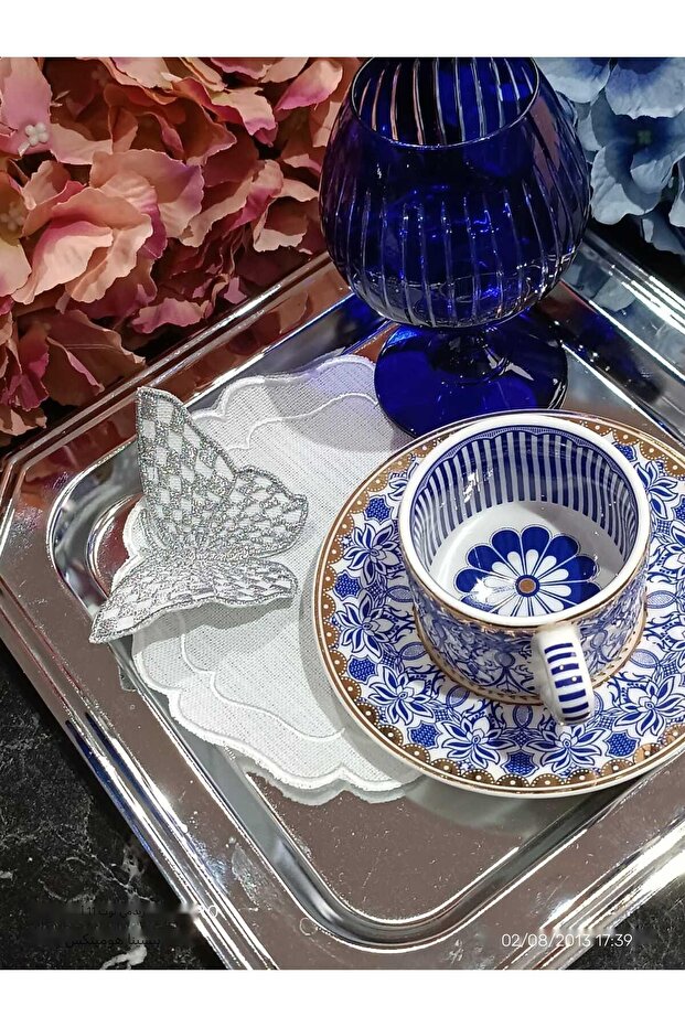 butterfly detailed silver cocktail napkin and presentation napkin 1 piece