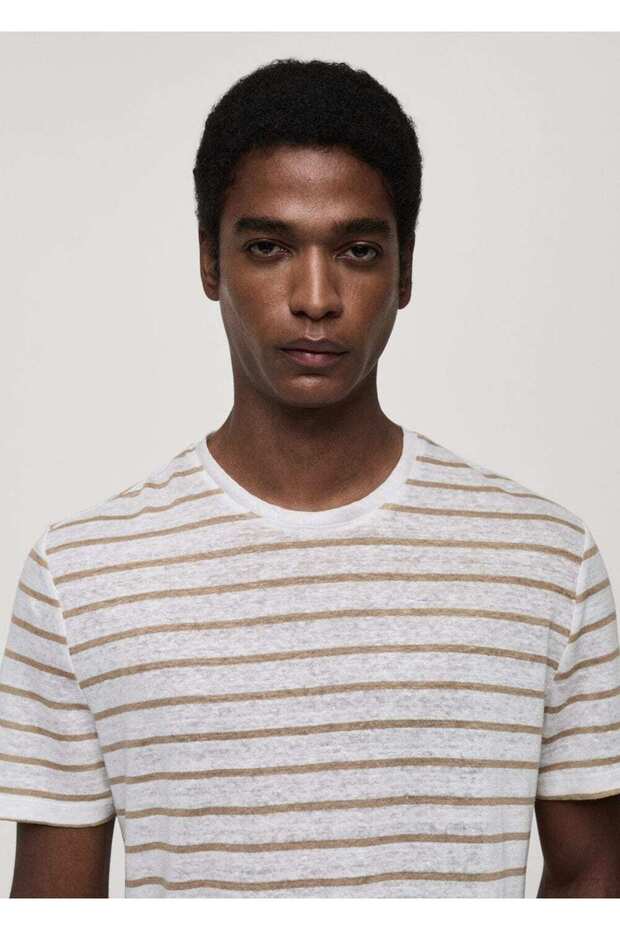 Ριγέ 100% λινό μπλουζάκι - 5