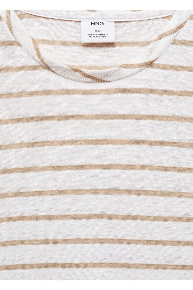 Ριγέ 100% λινό μπλουζάκι - 7