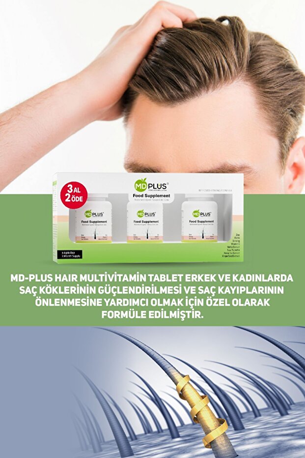 Hair Multivitamin 60 Tablet 3'lü Avantaj Paket Biotin Saw Palmetto Ginseng İçerikli - 5