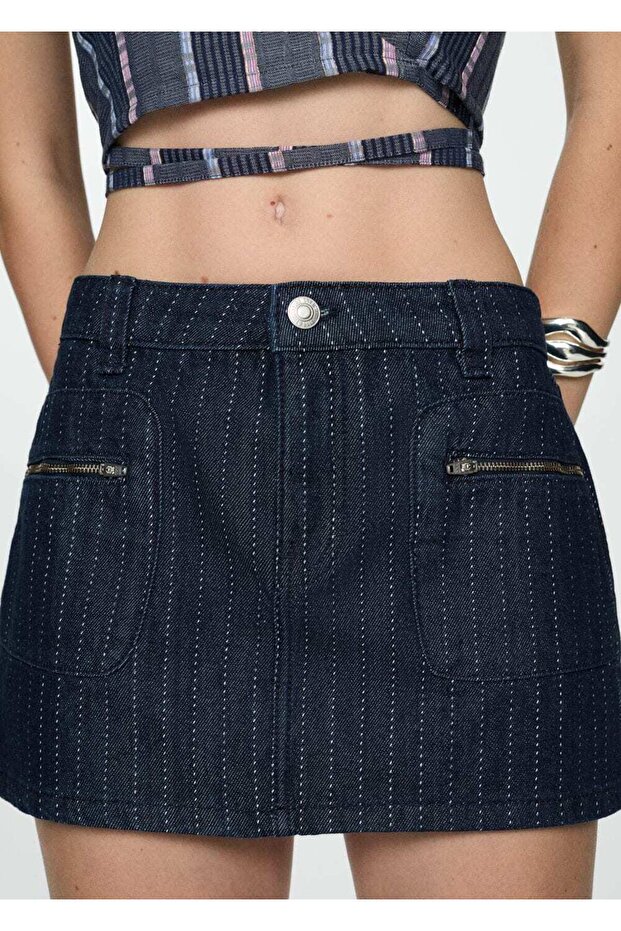 Dikişli denim etek - 6