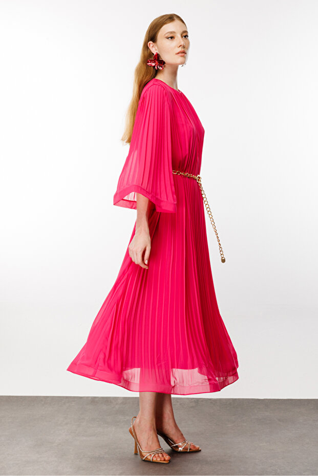 Piliseli Grenli Zincir Kemerli Elbise - 6