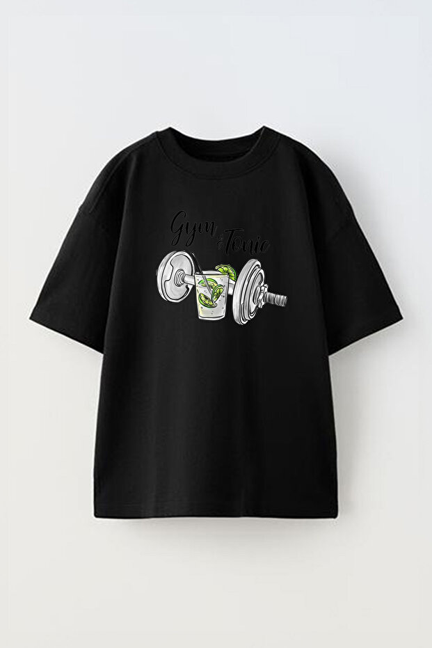 Unisex Gym Tonic Wall and Art Print Design Printed Cotton Black Oversize T-Shirt