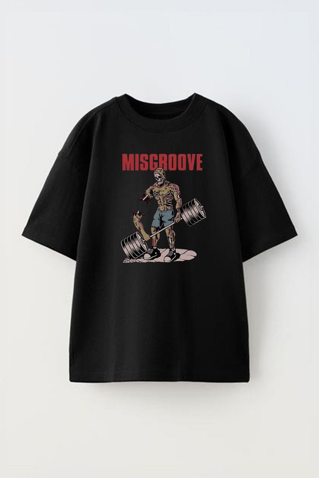 Unisex Body Building Zombie Design Printed Cotton Black Oversized t-shirt