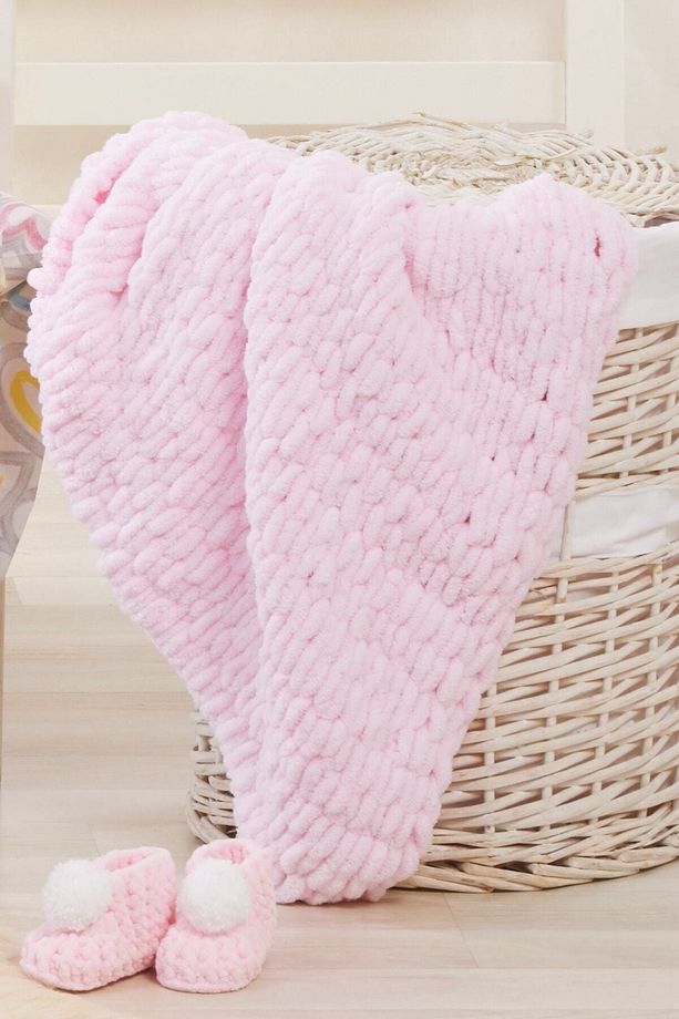Pembe Pofuduk Örgü Bebek Battaniyesi - 4