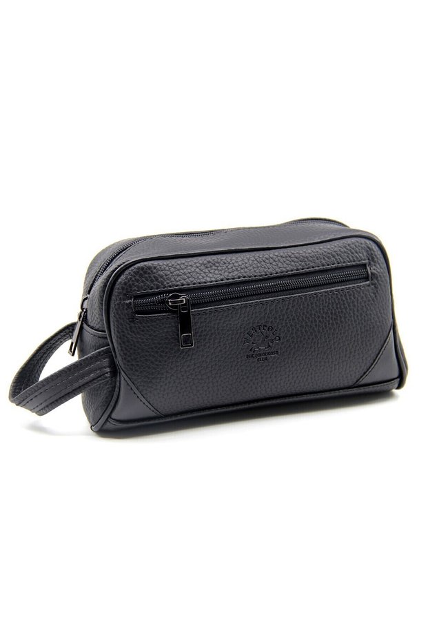 Vegan Leather 3-Compartment Personal Care and Daily Travel Bag Large Volume Handbag Black Wpt5023
