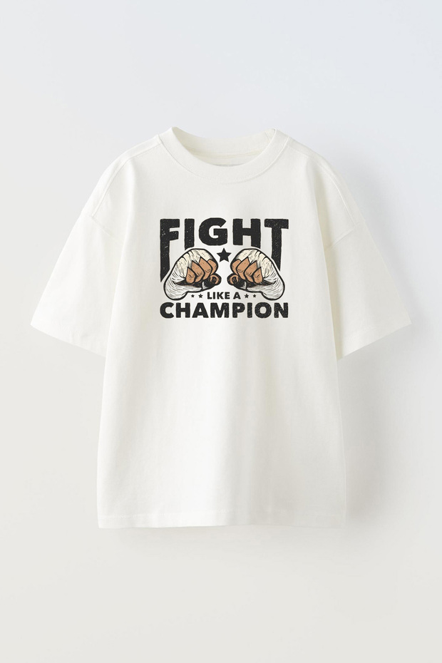 Unisex Muay Thai Boxing Fists Design Printed Cotton White Oversize T-Shirt
