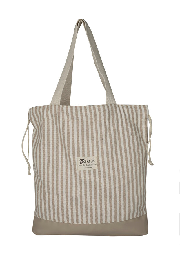 حقيبة شاطئ برباط مخططة من القماش - 2