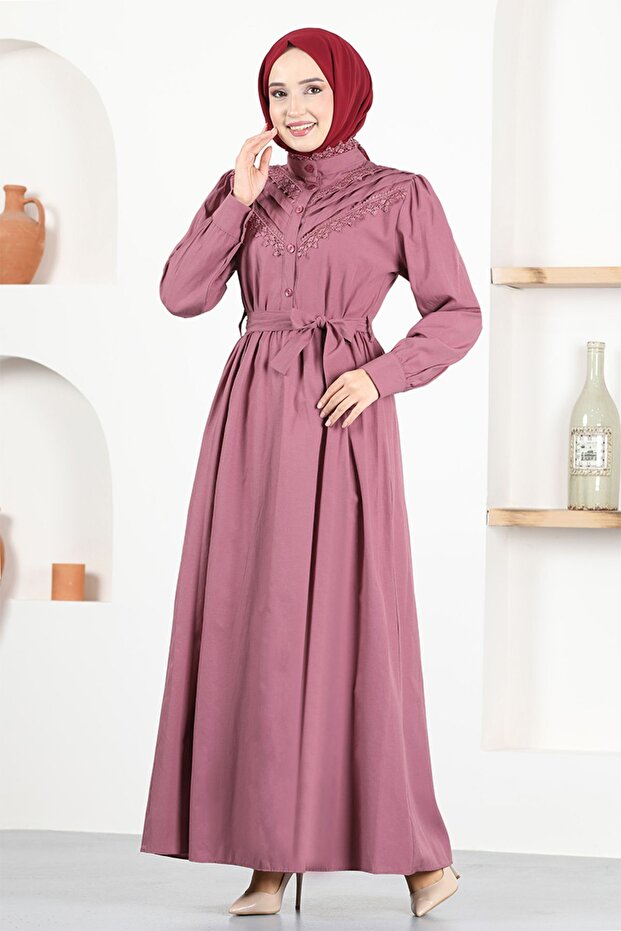 Dried Rose Belted Dress - Msl7020