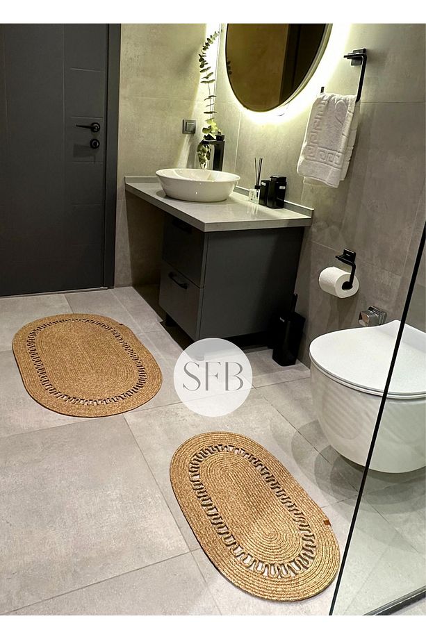 2'li Jüt, Hasır Banyo Paspas Takımı, Yıkanabilir Paspas Takımı, Hediyelik Ev Eşyası, Çeyizlik Paspas - 4