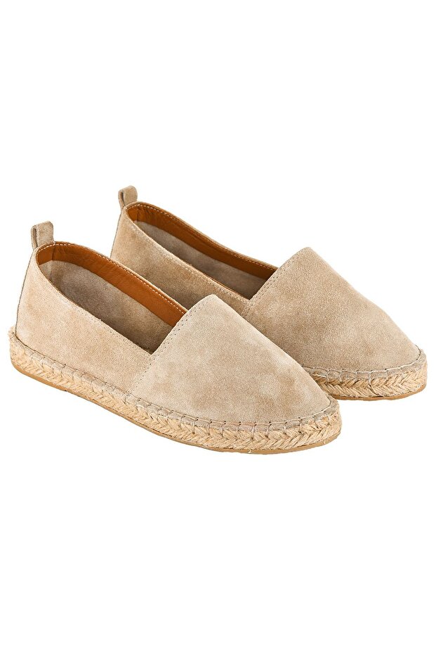 Men's Dark Sand Beige Genuine Leather Handmade Espadrilles