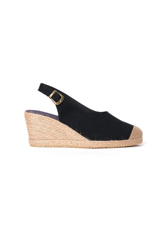 Real Handmade Black Back Strap Open Heel Open Toe Straw Linen Espadrille Wedge Heel Handmade