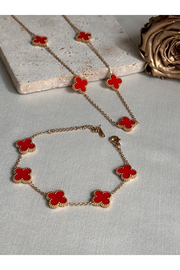 Yonca model kolye bileklik takım çelik - 2