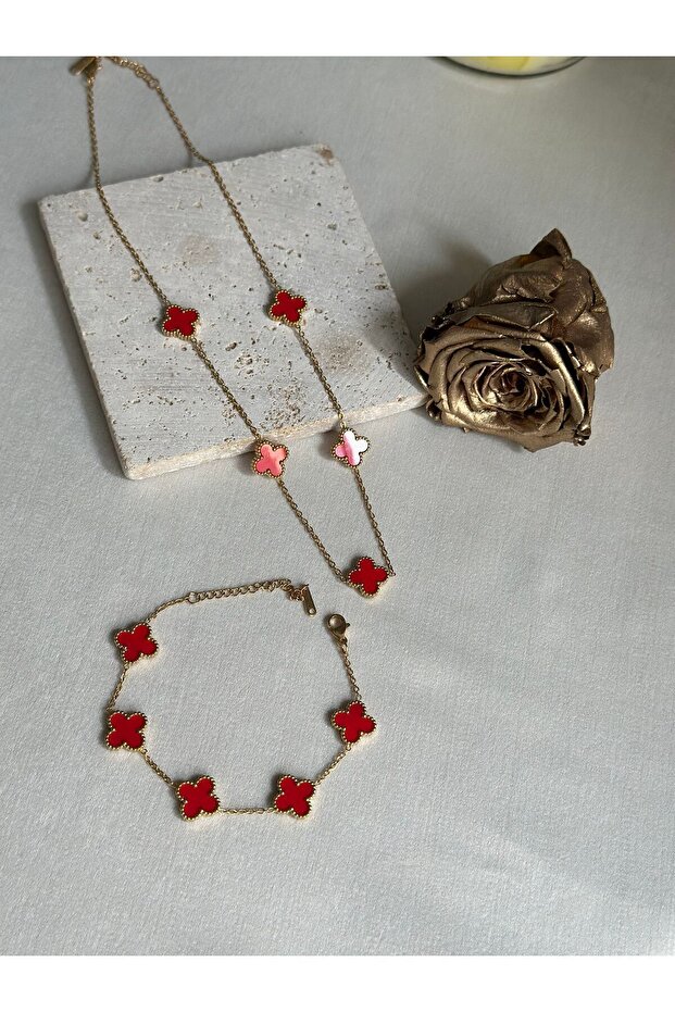 Yonca model kolye bileklik takım çelik - 3