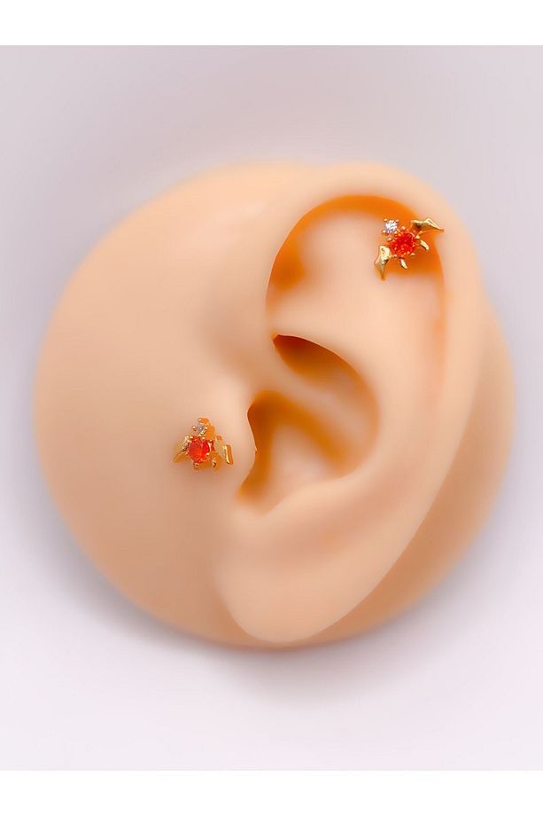 Cerrahi Çelik Piercing Zirkon Taşlı Devil (Şeytan) Figürlü Kıkırdak Helix Tragus Piercing(1adet) - 3