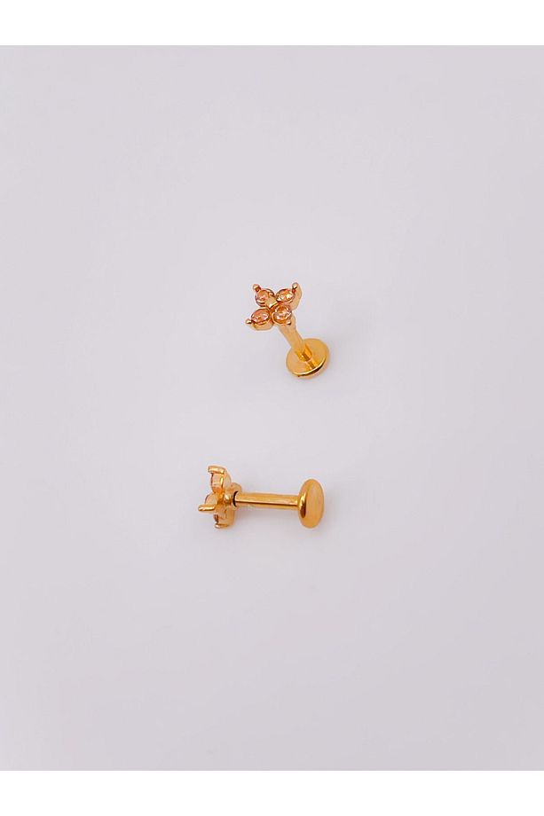 Cerrahi Çelik Piercing Dört Taşlı Çiçek Figürlü Kıkırdak Helix Tragus Piercing(1adet) - 1