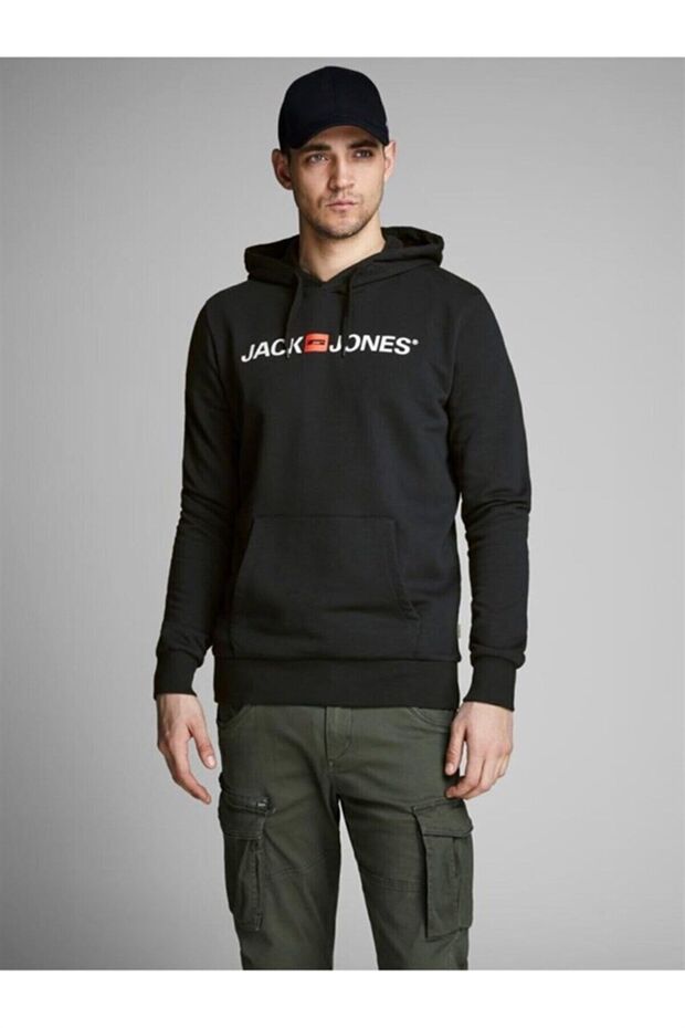 Jack&Jones Men's Ecorp Old Logo Sweat Hood Noos 12137054 Black