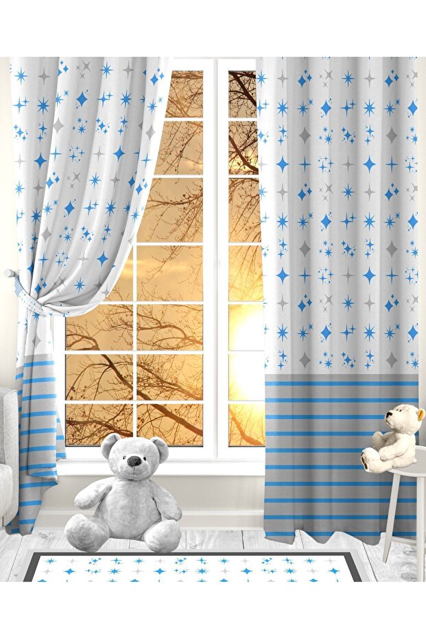Star Light, Velvet Fabric, Digital Printed, Double Wing Children's Background Curtain