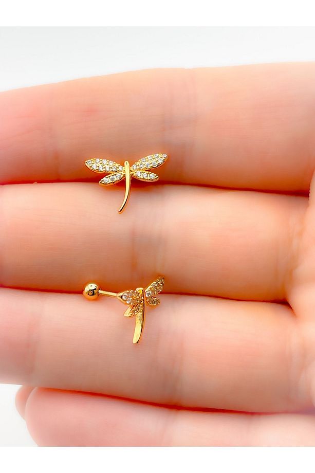 Cerrahi Çelik Zirkon Taşlı Yusufçuk Figürlü Kıkırdak Helix Tragus Piercing(1adet) - 3