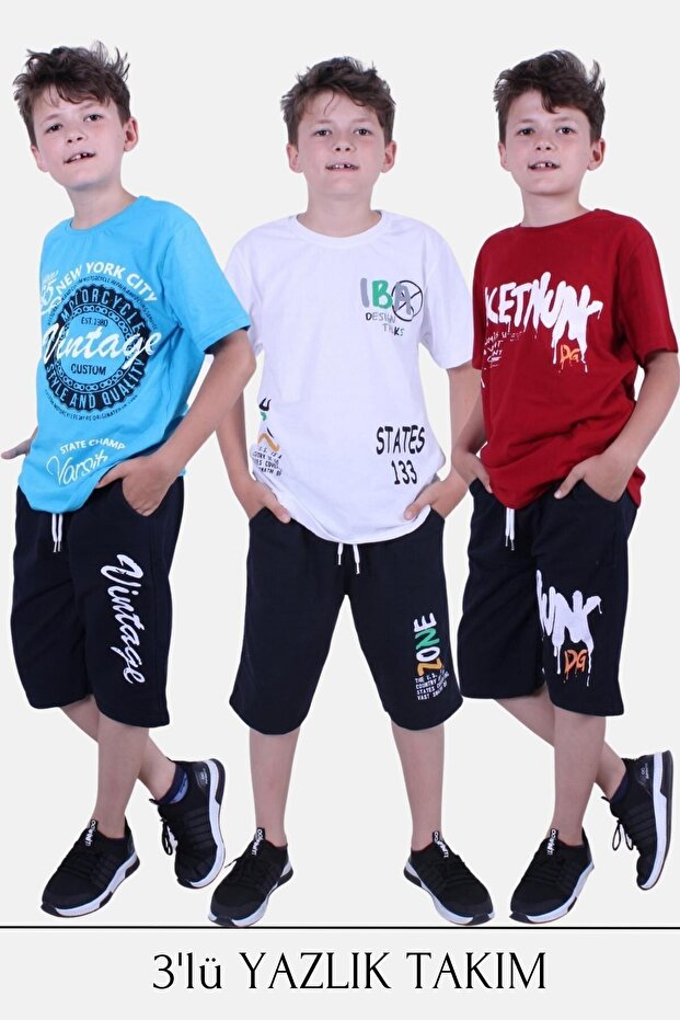 3-Piece Ibaa-vintage-hicet Text Printed Boys' Summer Suit