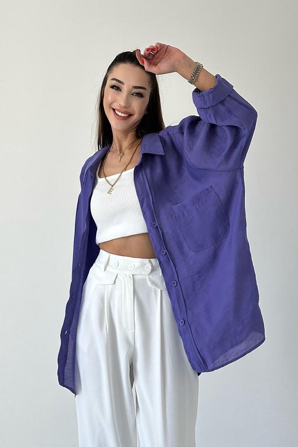 Kadın Oversize Marc Premium Tek Cepli Salaş Gömlek - 3