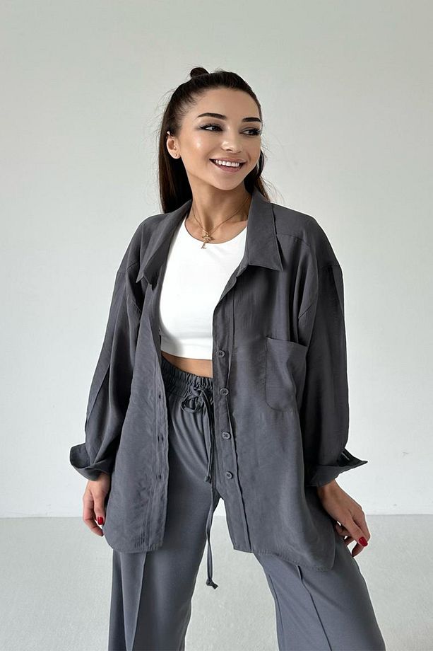 Kadın Oversize Marc Premium Tek Cepli Salaş Gömlek - 3