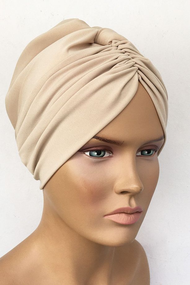 Bone Dolgulu Drape Dış Bone Hazır Türban Bej Kadın Tesettür Bone Astarlı Hijab - 1