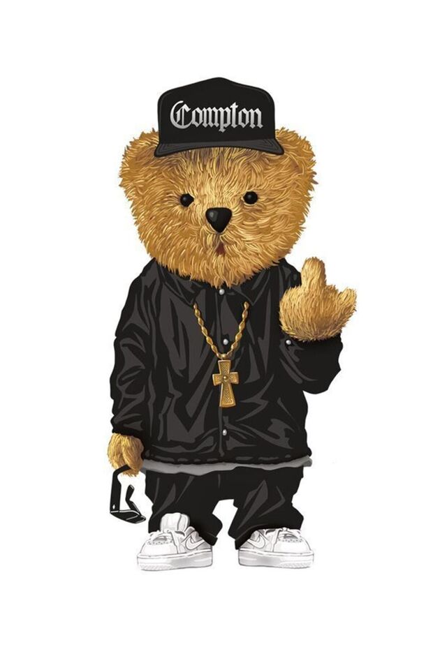 Cool Teddy Bear Motorcycle, Laptop, Helmet, Car Sticker 14x7 cm