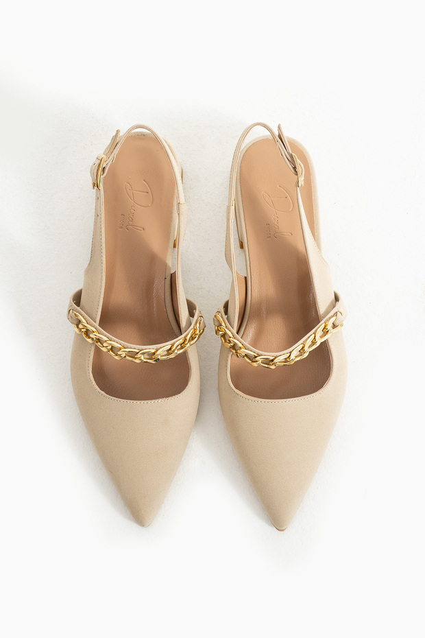 Violet Low Heel Chain Detailed Classic Heeled Shoes - Babet